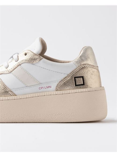 Sneakers platform in pelle colore bianco e pelle laminata colore platino DATE | COURT PLATFORMLAMINATED PLATINUM